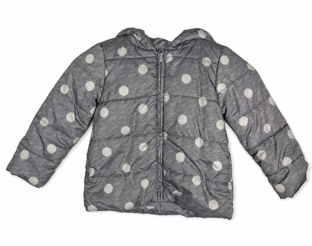 Gymboree Girls Size 4 Gray White Polka Dot Hooded Puffer Jacket